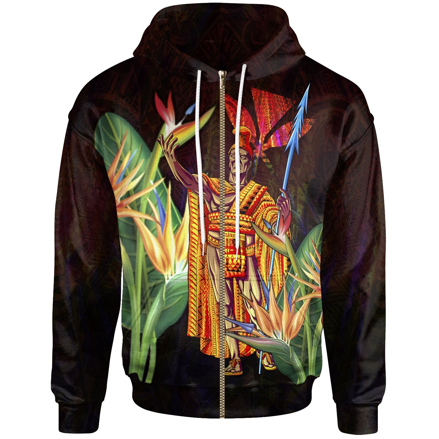 Hawaii Zip Hoodie Hawaii King With Bird of Paradise Unisex Black - Polynesian Pride