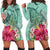 Hawaii Manta Ray Tropical Hibiscus Plumeria Hoodie Dress - AH Black - Polynesian Pride