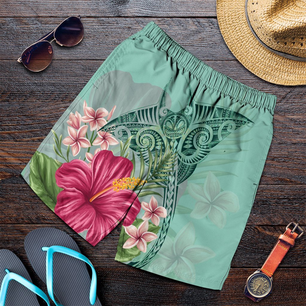 Hawaii Manta Ray Tropical Hibiscus Plumeria Men's Shorts - AH Art - Polynesian Pride