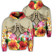 Hawaiian Manta Ray Tropical Hibiscus Plumeria Polynesian Hoodie Unisex Art - Polynesian Pride