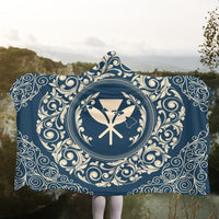 Hawaii Map Classic Floral Hooded Blanket Blue - AH - Polynesian Pride