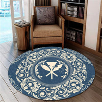 Hawaii Map Classic Floral Round Carpet Blue - AH - Polynesian Pride