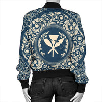 Hawaii Map Classic Floral Bomber Jacket Blue - AH - Polynesian Pride