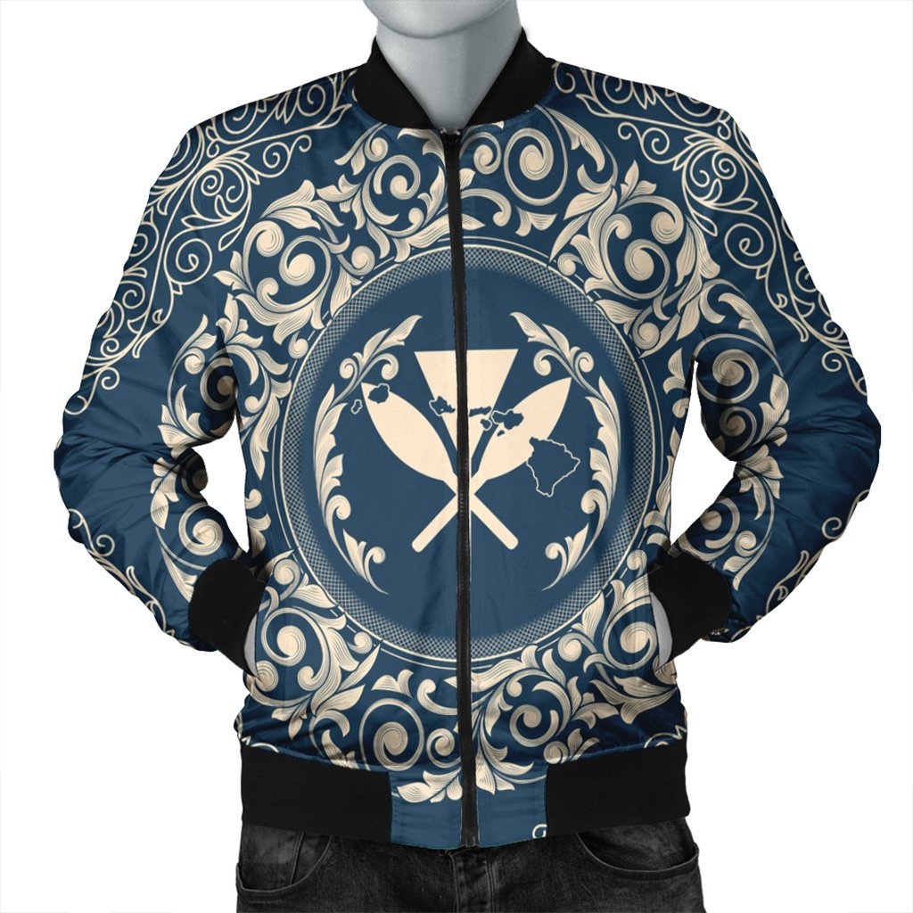 Hawaii Map Classic Floral Bomber Jacket Blue - AH Black Unisex - Polynesian Pride