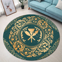 Hawaii Map Classic Floral Round Carpet Green - AH - Polynesian Pride
