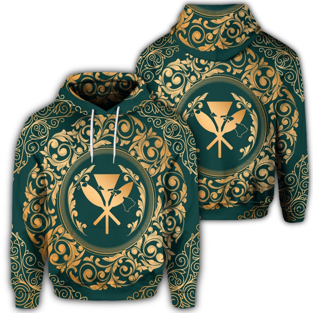 Hawaiian Map Classic Floral Hoodie Green Unisex Art - Polynesian Pride