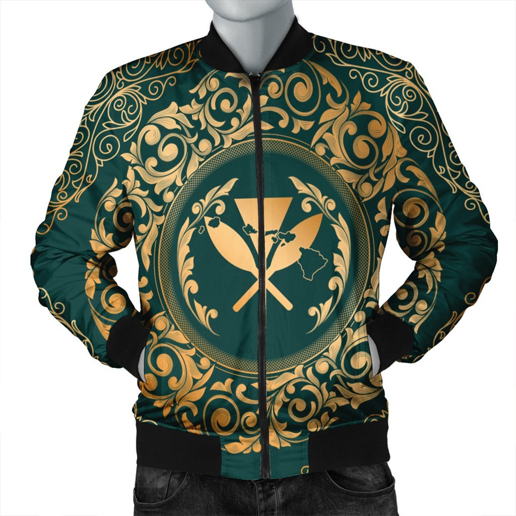 Hawaii Map Classic Floral Bomber Jacket Green - AH Black Unisex - Polynesian Pride