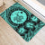 Hawaii Map Honu Hibiscus Polynesian Door Mat Turquoise AH - Polynesian Pride