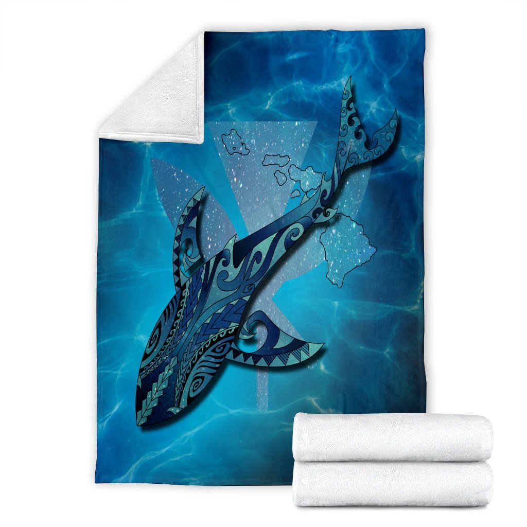 Hawaii Map Kanaka Galaxy Shark Premium Blankets - AH - Polynesian Pride