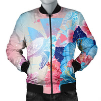 Hawaii Map Kanaka Hibiscus Polynesian Turtle Swimming Bomber Jacket - Sweet Dream Style - AH Black Unisex - Polynesian Pride