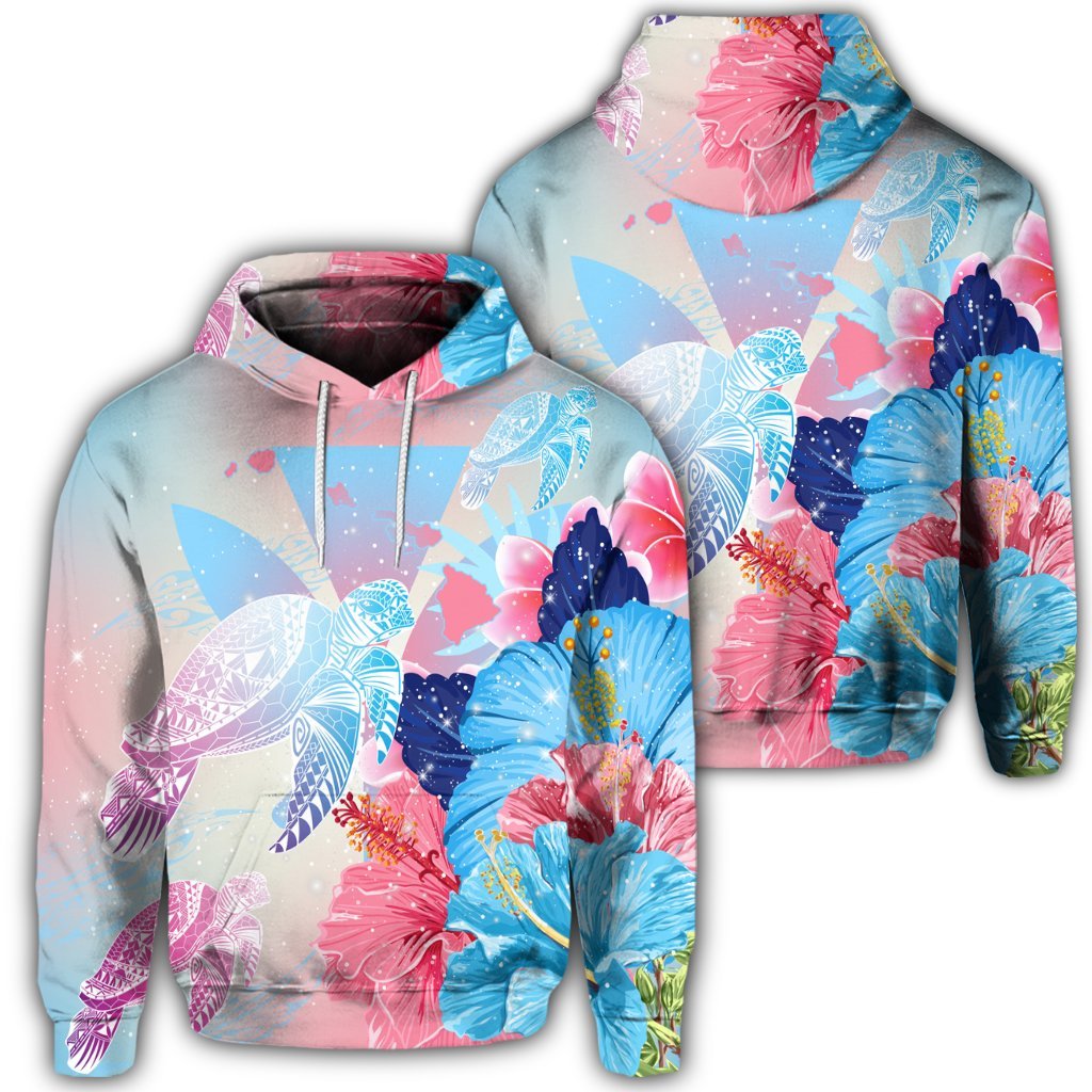 Hawaiian Map Kanaka Hibiscus Polynesian Turtle Swimming Hoodie Sweet Dream Style Unisex Art - Polynesian Pride