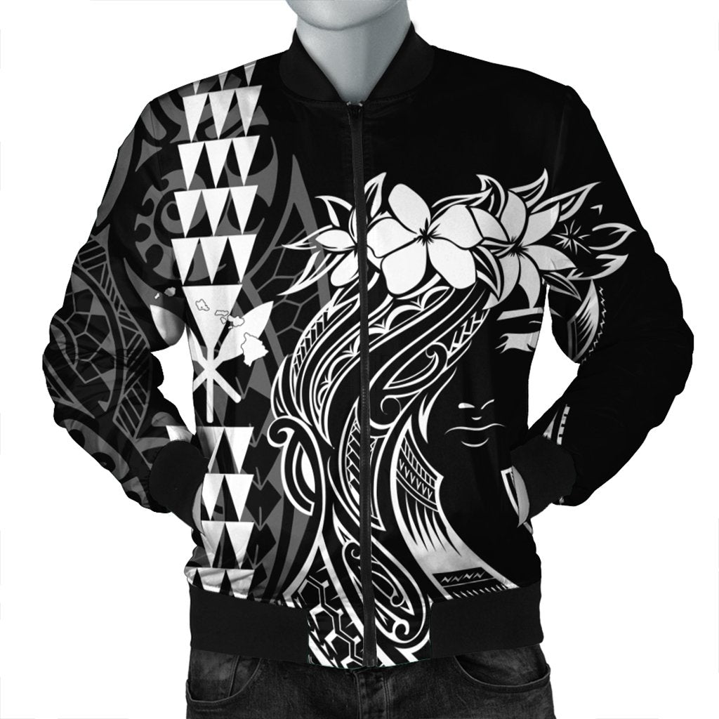 Hawaii Map Kanaka Polynesian Hula Girl Bomber Jacket - AH - J5R Black Unisex - Polynesian Pride