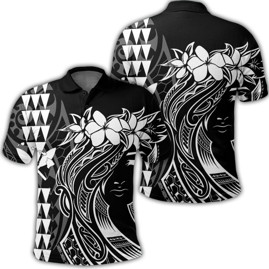 Hawaii Map Kanaka Polynesian Hula Girl Polo Shirt J5R Unisex Black - Polynesian Pride