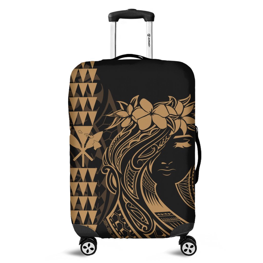 Hawaii Map Kanaka Polynesian Hula Girl Luggage Covers Gold - AH - J5C Black - Polynesian Pride