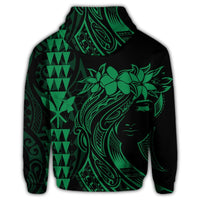 Hawaiian Map Kanaka Polynesian Hula Girl Hoodie Green - Polynesian Pride