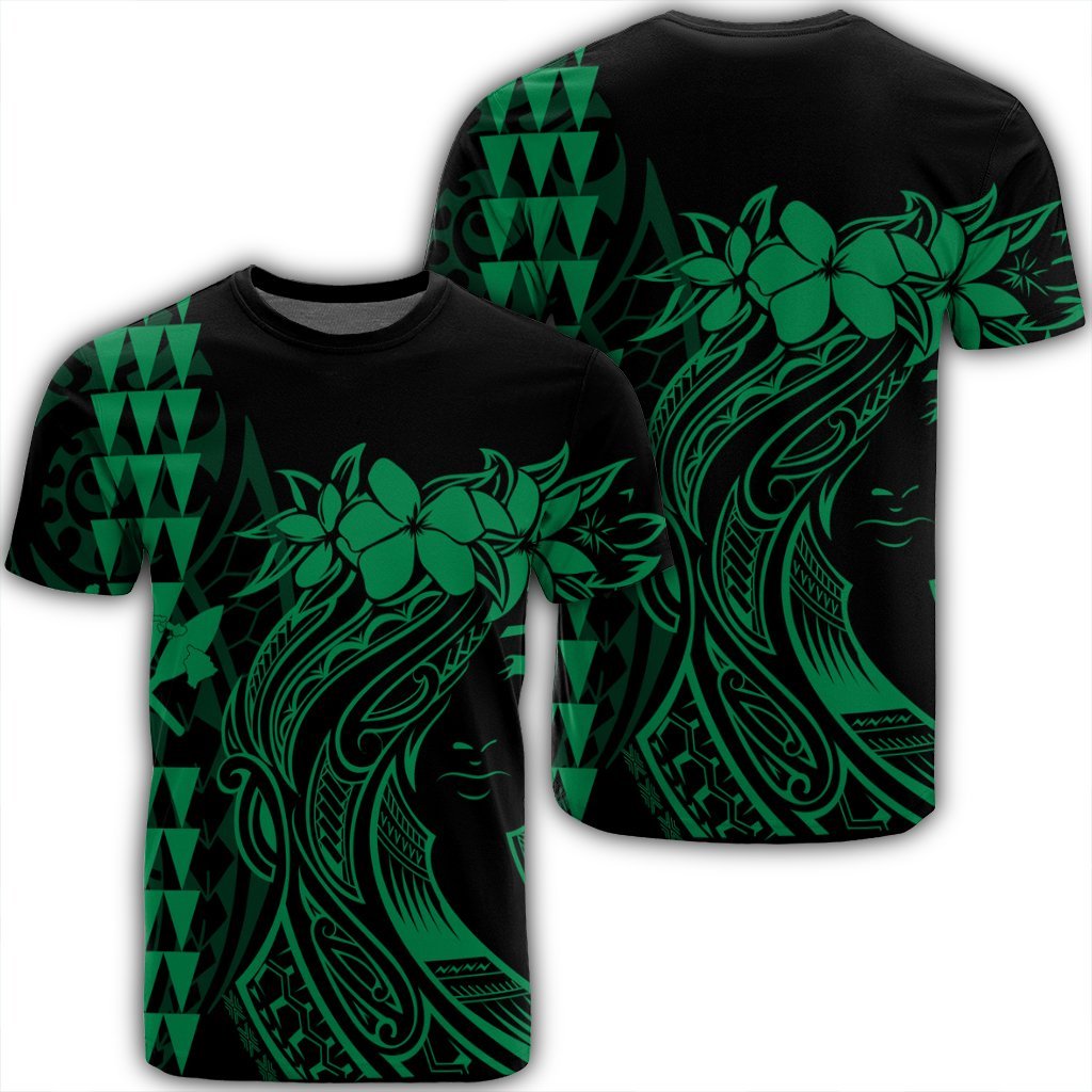 Hawaii Map Kanaka Polynesian Hula Girl T Shirt Green J5R Unisex Black - Polynesian Pride