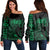 Hawaii Map Kanaka Polynesian Hula Girl Women's Off Shoulder Sweater Green - AH - J5R Black - Polynesian Pride