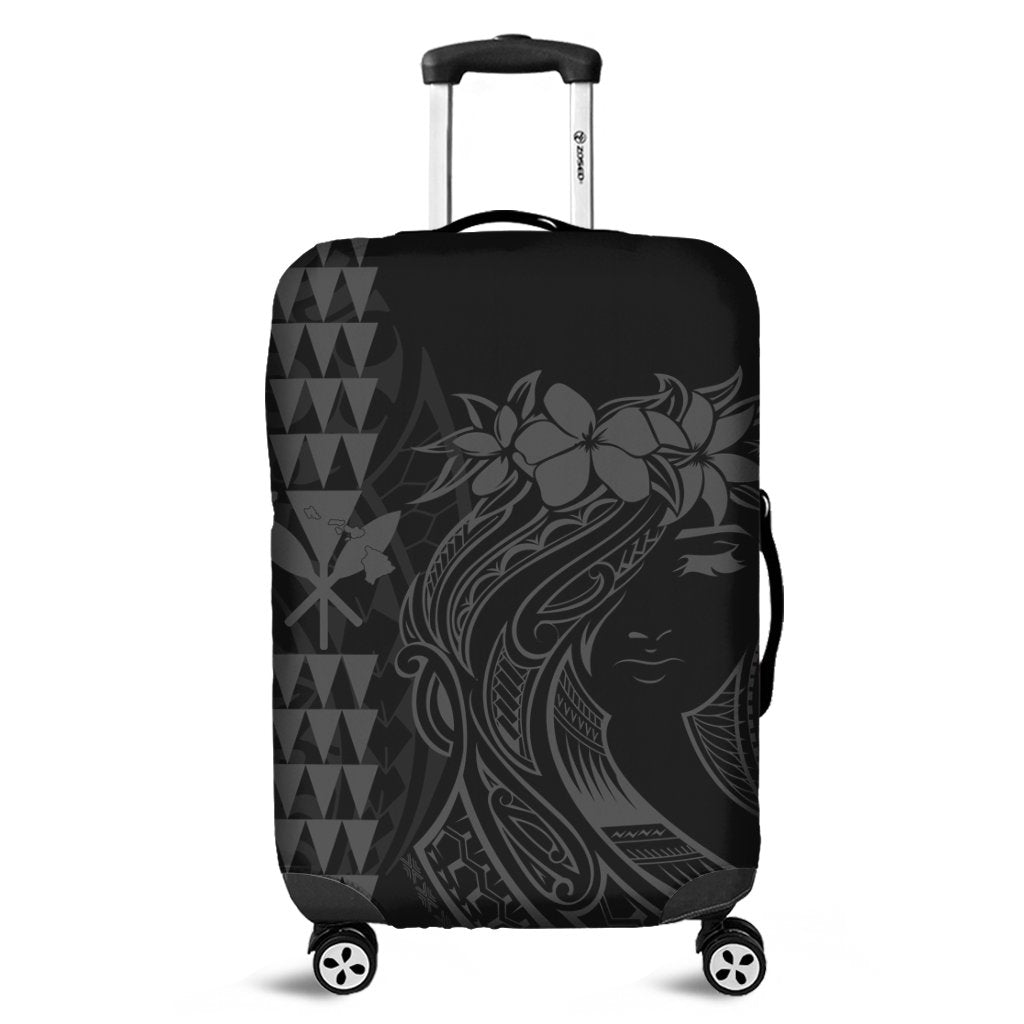 Hawaii Map Kanaka Polynesian Hula Girl Luggage Covers Grey - AH - J5C Black - Polynesian Pride