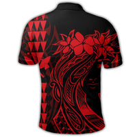 Hawaii Map Kanaka Polynesian Hula Girl Polo Shirt Red J5R - Polynesian Pride
