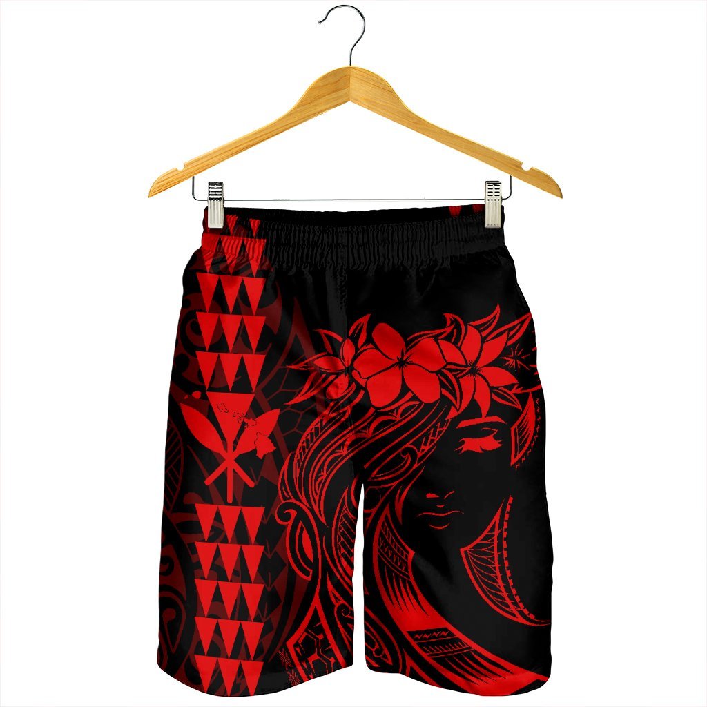 Hawaii Map Kanaka Polynesian Hula Girl Men's Shorts Red - AH - J5C - Polynesian Pride