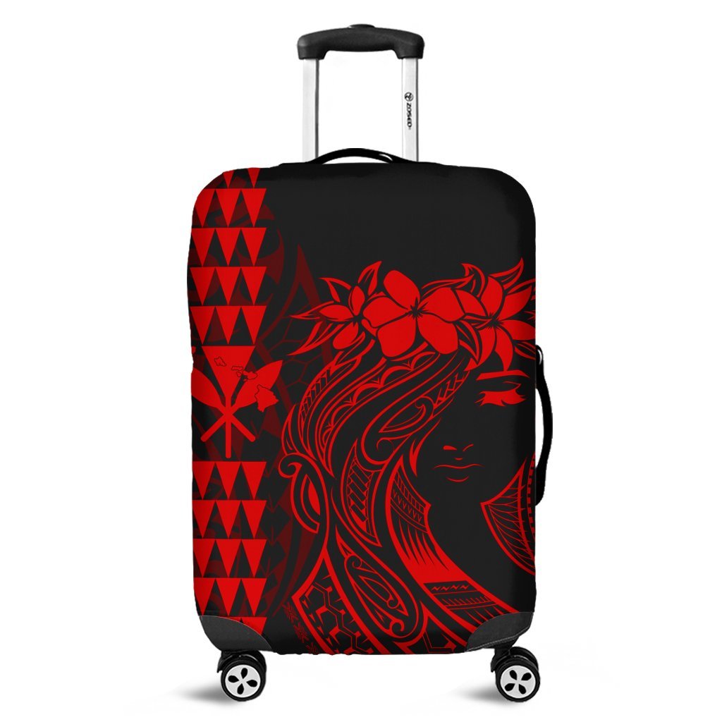 Hawaii Map Kanaka Polynesian Hula Girl Luggage Covers Red - AH - J5C Black - Polynesian Pride