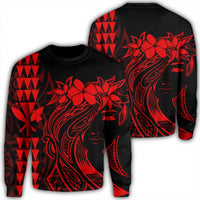 Hawaii Map Kanaka Polynesian Hula Girl Sweatshirt Red - AH - J5R Unisex Black - Polynesian Pride