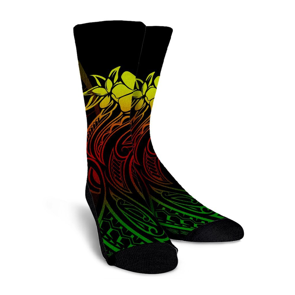 Hawaii Map Kanaka Polynesian Hula Girl Crew Socks Reggae - AH - J5R - Polynesian Pride