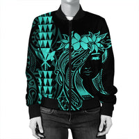 Hawaii Map Kanaka Polynesian Hula Girl Bomber Jacket Turquoise - AH - J5R - Polynesian Pride