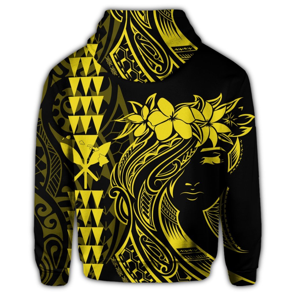 Hawaii Map Kanaka Polynesian Hula Girl Zip Hoodie Yellow - Polynesian Pride