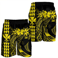 Hawaii Map Kanaka Polynesian Hula Girl Men's Shorts Yellow - AH - J5C - Polynesian Pride