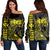 Hawaii Map Kanaka Polynesian Hula Girl Women's Off Shoulder Sweater Yellow - AH - J5R Black - Polynesian Pride