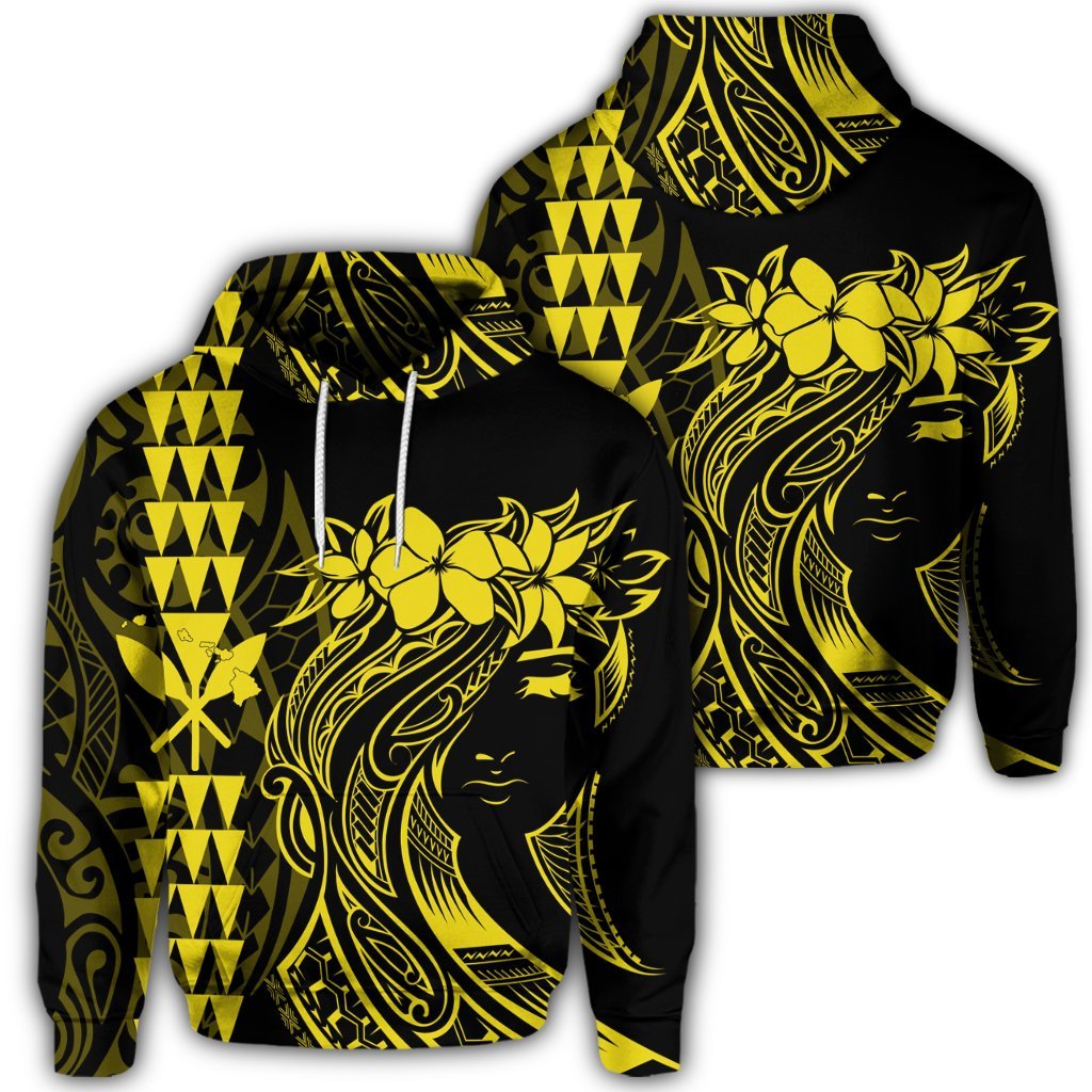 Hawaiian Map Kanaka Polynesian Hula Girl Hoodie Yellow Unisex Art - Polynesian Pride