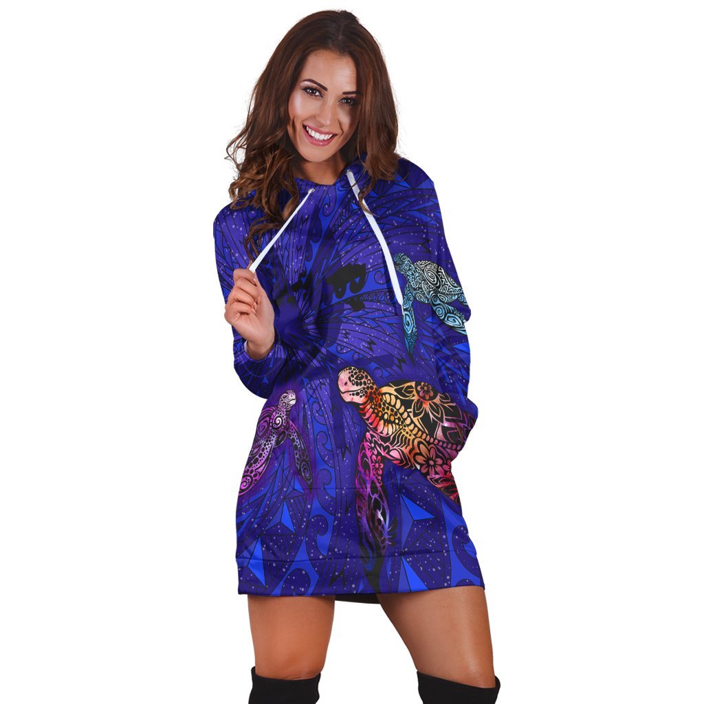 Hawaii Map Kanaka Turtle Hoodie Dress - Volcano Style - Galaxy - AH - Polynesian Pride