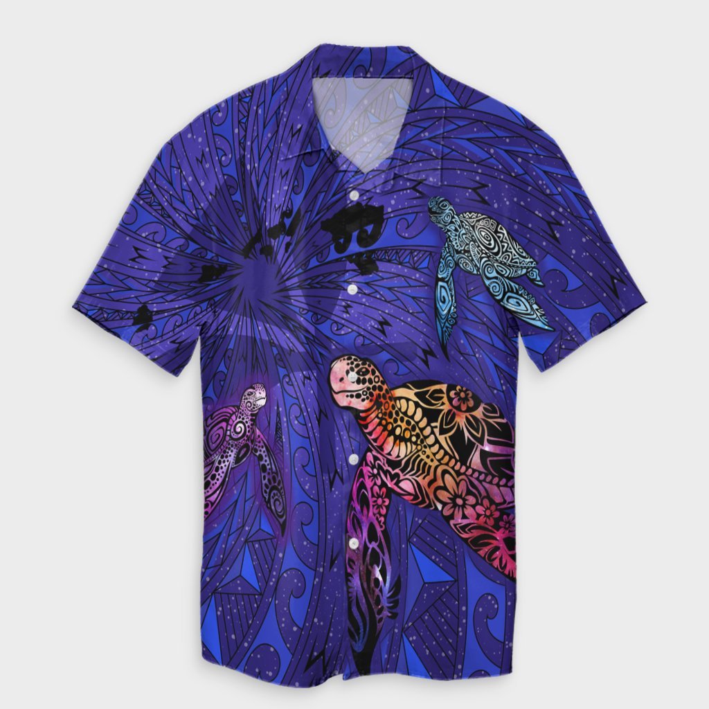 Hawaii Map Kanaka Turtle Hawaiian Shirt - Volcano Style - Galaxy - AH Unisex Black - Polynesian Pride