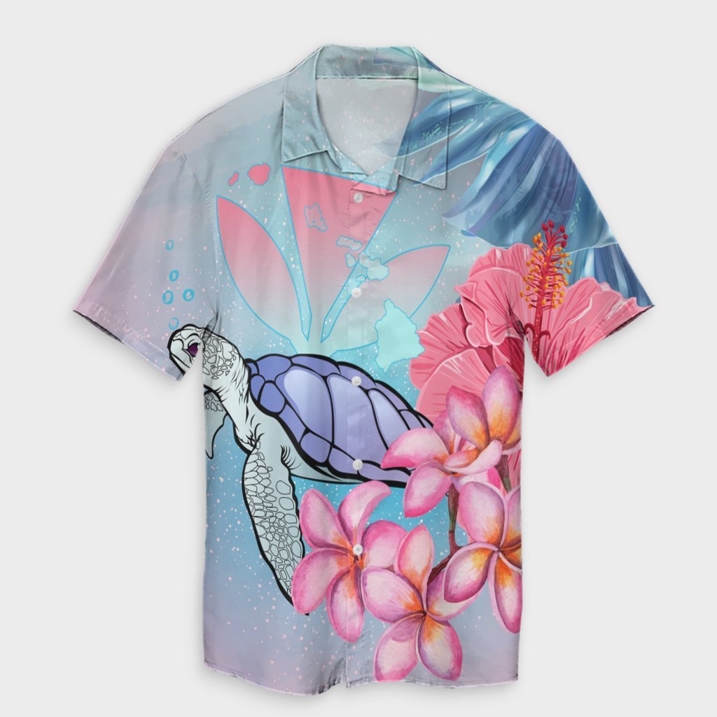 Hawaii Map Kanaka Turtle Galaxy Night Plumeria Hibiscus Hawaiian Shirt - AH Unisex Black - Polynesian Pride