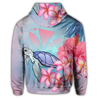 Hawaiian Map Kanaka Turtle Galaxy Night Plumeria Hibiscus Hoodie - Polynesian Pride