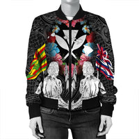 Hawaii Map Kanaka Two Men Holding Flag Bomber Jacket - AH - Polynesian Pride