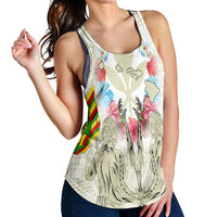 Hawaii Map Kanaka Two Men Holding Flag Racerback Tank Beige - AH - Polynesian Pride