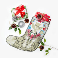 Hawaii Map Kanaka Two Men Holding Flag Christmas Stocking Beige - AH - Polynesian Pride