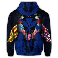 Hawaiian Map Kanaka Two Men Holding Flag Hoodie Blue - Polynesian Pride