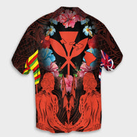Hawaii Map Kanaka Two Men Holding Flag Hawaiian Shirt Orange - AH - Polynesian Pride