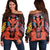 Hawaii Map Kanaka Two Men Holding Flag Women's Off Shoulder Sweater Orange - AH Black - Polynesian Pride