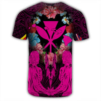 Hawaii Map Kanaka Two Men Holding Flag T Shirt Pink - Polynesian Pride