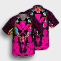 Hawaii Map Kanaka Two Men Holding Flag Hawaiian Shirt Pink - AH - Polynesian Pride