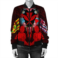Hawaii Map Kanaka Two Men Holding Flag Bomber Jacket Red - AH - Polynesian Pride
