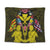 Hawaii Map Kanaka Two Men Holding Flag Tapestry Yellow - AH Wall Tapestry Black - Polynesian Pride