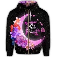 Hawaii Map Moon Star Turtle Plumeria Hibiscus Zip Hoodie - Polynesian Pride