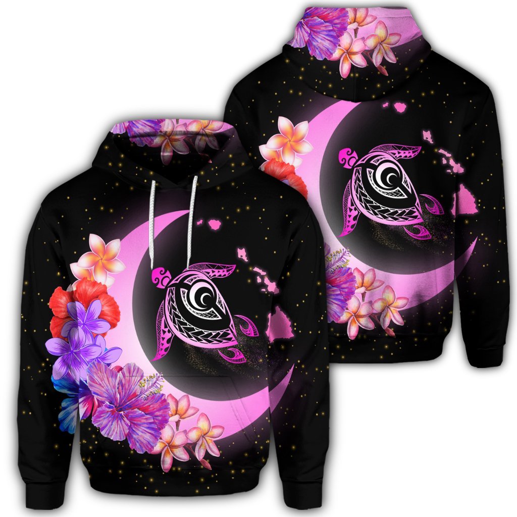 Hawaiian Map Moon Star Turtle Plumeria Hibiscus Hoodie Unisex Art - Polynesian Pride