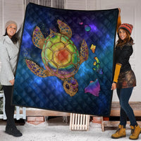 Hawaii Map Turtle Galaxy Premium Quilts - AH - Blue - Polynesian Pride