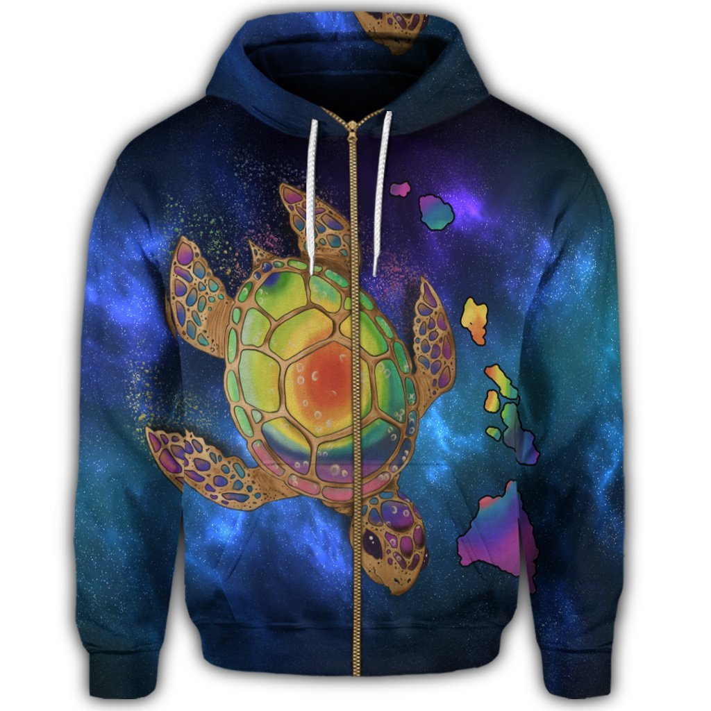 Hawaii Map Turtle Galaxy Zip Hoodie Blue - Polynesian Pride